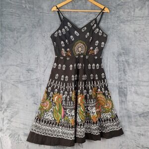 Womens Dress XL Babydoll Y2K Boho Embroidered Hippie Floral Paisley Forest Fairy